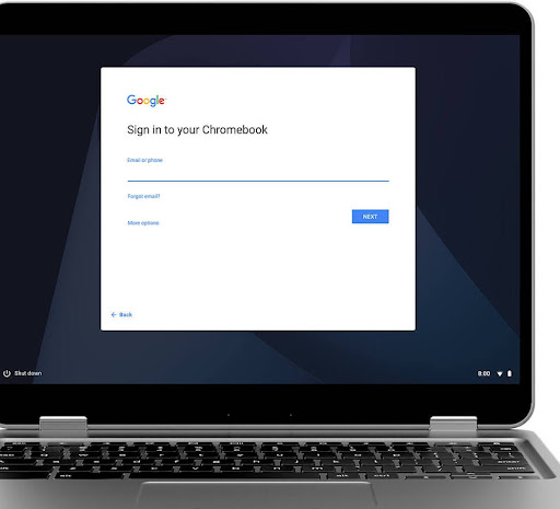 An image showing the sign in screen of a chrome book.