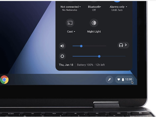 An image showing the quick setting panel on a chrome book.