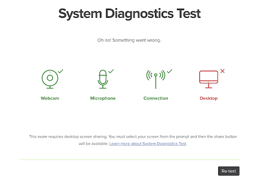 An image showing the system diagnostic test failure.